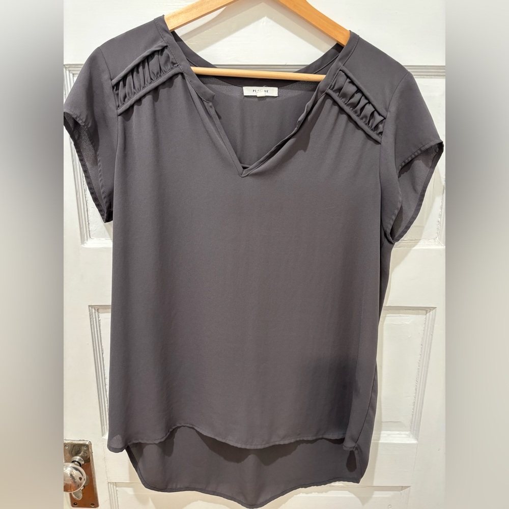 Pleione Charcoal Blouse with Ruched Detailing